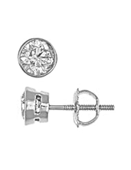 0.44 Carat F Color SI-2 Clarity Natural Round Brilliant Cut Diamond Stud Earrings Bezel Mounting Screw-Back 14k White Gold