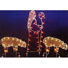 Wire-Frame Shepherd With 2 Sheep Lighted Silhouette Shape