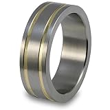 Satin Finish Grooved Titanium Ring With Gold Plating (Sizes 8 - 12)