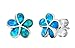 Sterling Silver Plumeria Flower Stud Earrings with Simulated Blue Opal
