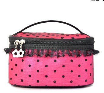 COSMOCOW BG9012 High-CLass Black Ball Dot Double layer Cosmetic Bag, Elegant Black Ball Dot Waterproof Make-Up Bag (Red Color) picture
