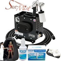 Complete Apollo HVLP Turbine Sun-Mist Sunless Spray Tanning System with a Pint of 8.5% DHA Solution with Medium Bronzer, 4 Solution Variety Pack (1 Pint Total), Tanning Tent and Accessories
