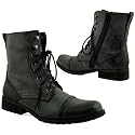 New Womens Military Army Lace Up Zip Flat Ankle Boots