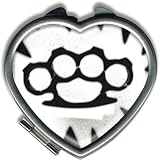 Womens Hand Made Retro BLACK AND WHITE BRASS KNUCKLES Heart Compact