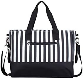 6 pieces Stylish Designer Diaper Bag Set Includes BONUS Widen Shoulder Strap, Padded Changing Mat, Insulated Bottle Bag and 2 Stroller Straps (Black and White Stripe)