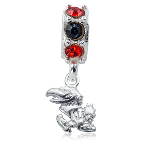 NCAA Kansas Jayhawks .925 Sterling Silver Spirit Charm Bead, Kansas Jewelry
