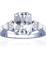 18K White Gold Emerald Cut White Sapphire Three Stone Ring