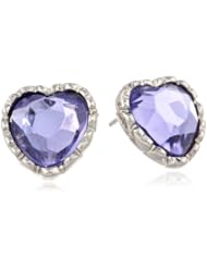 Betsey Johnson "Iconic Amethyst" Crystal Heart Stud Earrings