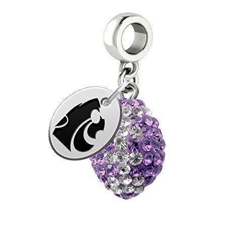 Kansas State Wildcats Crystal Football Drop Charm Fits All European Style Bracelets