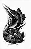 SAILFISH poster print. Paul Landacre, wood engraving from the book FLOWERING EARTH, 1939. (Print measures 11x17 inches).