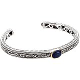 Sterling Silver and 14K Yellow Gold Lapis Lazuli and Sapphire Bracelet