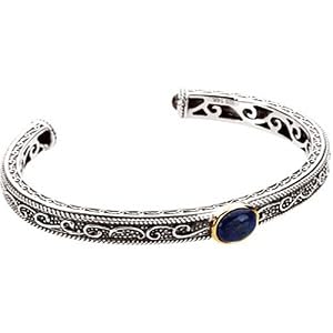 Sterling Silver and 14K Yellow Gold Lapis Lazuli and Sapphire Bracelet by