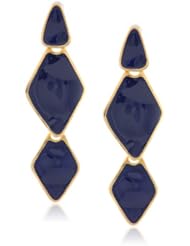 Kenneth Jay Lane Polished Gold and Blue Enamel Triangle Top with 2 Diamond Drop Earrings