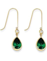 MadiK® 14k Yellow Gold Clear & Dark Green CZ Tear Drop Dangle Earrings
