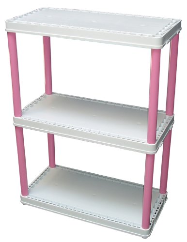 Gracious Living 91014-1C Three Shelf Storage System Light Duty Solid Shelf Design, White-Pink