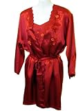 Sirisha Womens Satin Silk Robe, Camisole and Tap Pant Set, G2, SC, Red