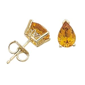 14kt Yellow Gold Pear Shape Citrine Scroll Fancy Earrings