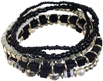 Bs1981 Fashion Multilayer Bohemia Seed Pearl Beads Wrap Cuff Bracelet Bangle Black