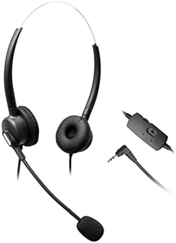 Wantech Dual Ear Call Center Telephone Headset with 2.5mm Headphone Jack + Mic + Volume Mute Controls for Polycom IP320 SoundPoint Pro Gigaset C610 IP C620H Zultys Technologies IP Phones(H120B02J25)