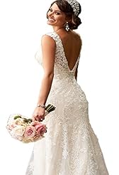 V-neck Backless Lace Wedding Dress 