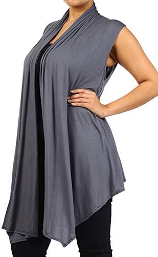 Essential Plus Size Knit Open Front Draped Asymmetrical Vest (2XL, Grey)