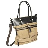 ProPassioneCancuero Hand Bag, Canvas Sand, waterpr./leather Mocca, compl. lined, 1 main comp., mobile phone comp., 3 outer comp., carrying handles, shoulder strap, h 40 x w 37 x d 12 cm