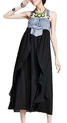 Fall Cocktail Knee Length Spaghetti Strap Chiffon/Denim  Dress