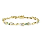 18K Gold over Sterling Silver Emerald & Diamond Accent Heart Link Bracelet