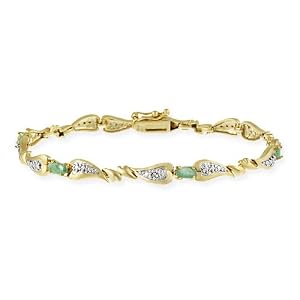 18K Gold over Sterling Silver Genuine Emerald and Diamond Accent Heart Link Bracelet