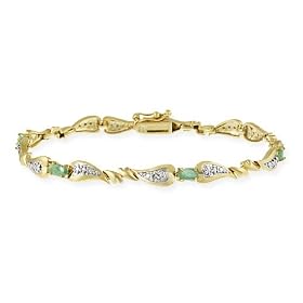 Buy 18K Gold over Sterling Silver Genuine Emerald and Diamond Accent Heart Link Bracelet by SilverSpeck.com