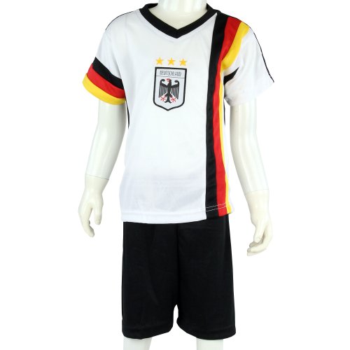 DEUTSCHLAND WM 2014, Fußball Kinder Trikot-Set mit Hose und Mesh-Einsätzen, weiß/schwarz, Gr. 96-104