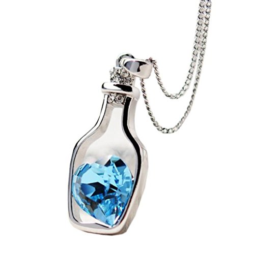 Vovotrade Women Fashion Popular Crystal Necklace Love Drift Bottles (Blue)