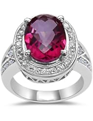 0.12 Cts Diamond & 2.95 Cts Mystic Pink Topaz Ring in 14K White Gold