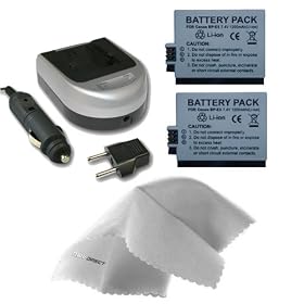 Canon EOS Rebel XS High Capacity Batteries (2 Units) + AC/DC Travel Charger + Nwv Direct Microfiber Cleaning Cloth.