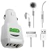 Malcom Distributors White Dual USB Port Socket Cigarette Lighter DC Car Charger Adapter with USB Dock Connector and OEM Apple Headset Apple Earphones with Remote and Mic for Apple iPhone 3G 3GS 4.0 iPad iPod Nano 4th and 5th Generation iPod Classic 120GB 160GB