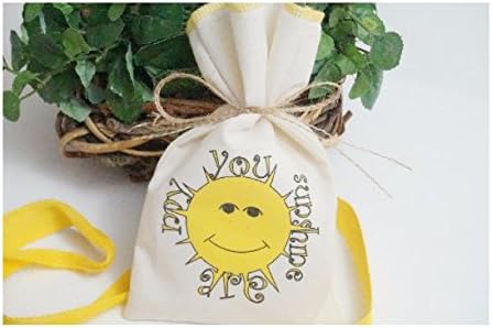 Set of 12 Muslin Favor Bags, You Are My Sunshine, Fabric Bag, 5 x 8, Birthday Favor Bag, Baby Shower Favor Bag