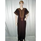 Gift for Her -Embroidered Bollywood Designer Rosewood Cotton Caftan Patio Resort Dress Wear Size L Free Shipping