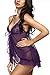 Avidlove Sexy Nightwear Deep V Neck Babydoll Flyaway Lingerie Lace Chemises Purple L