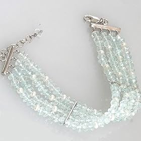 14K White Gold Aquamarine Bead and Pearl Bracelet - OldCities Estate Jewelry by 