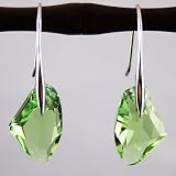 Green Crystal Galactic Vertical Silver Earrings Used Swarovski Crystals