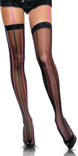 Lycra Sheer Two Tone Rope Stripe Sheer Thigh High by Leg Avenue