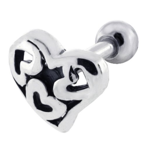 Loaded with Hearts Sterling Silver Cartilage Piercing Earring Stud