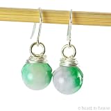 White Jade Kahiko Earrings - small silver wirewrap dangles
