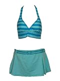 Jag Aqua-blue 2pc Bikini w/ Striped Halter Top & Skirted Bottom (Large)