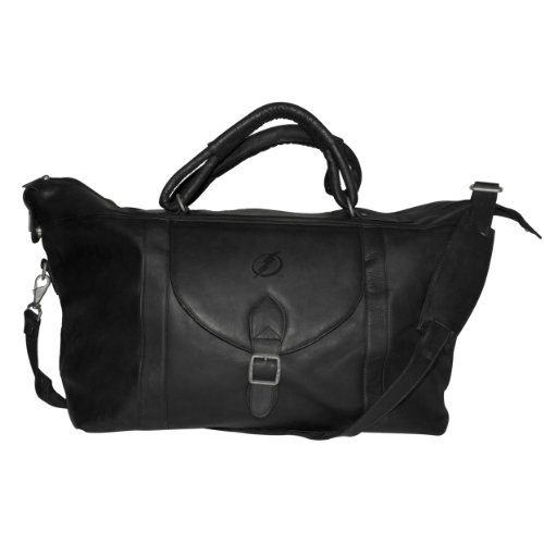 NHL Tampa Bay Lightning Pangea Black Leather Top Zip Travel Bag