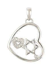 Contemporary Sterling Silver Heart Pendant Enclosing the Star of David and a Cubic Zirconia Heart