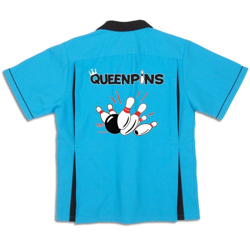 Queenpins Bowling Shirt Turquoise & Black Classic