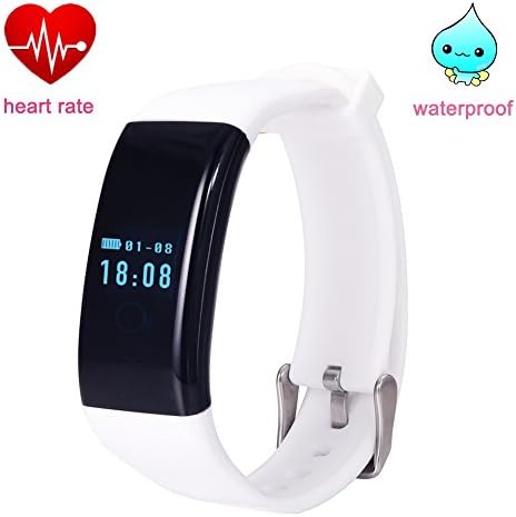 DFyou Bluetooth Waterproof Heart Rate Smart Watch Wrist Band for Android Apple Smartphones (DFit-White)