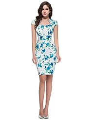 Cotton Vintage Floral Print Cap Sleeves Bodycon Dress/Evening Dress/Prom Dress/Wedding Party Dress 