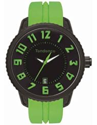 Tendence Gulliver Medium - Funky Unisex Quartz Watch with Black Dial Analogue Display and Green Plastic or PU Strap T0930022